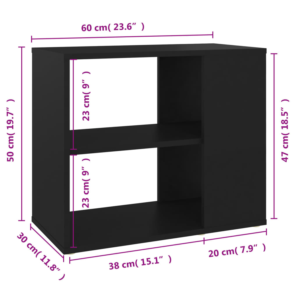 sideskab 60x30x50 cm konstrueret træ sort