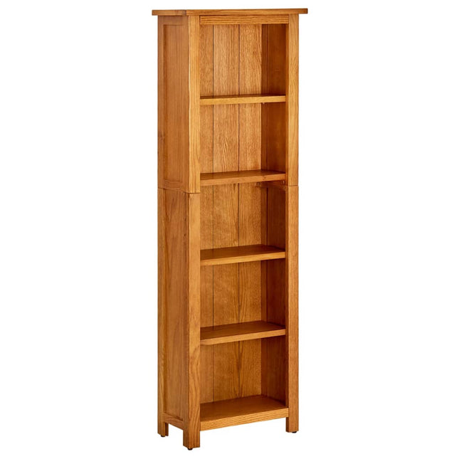 bogreol med 5 hylder 45x22x140 cm massivt egetræ