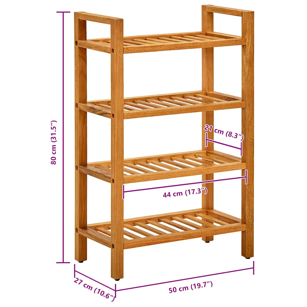 skostativ med 4 hylder 50x27x80 cm massivt egetræ