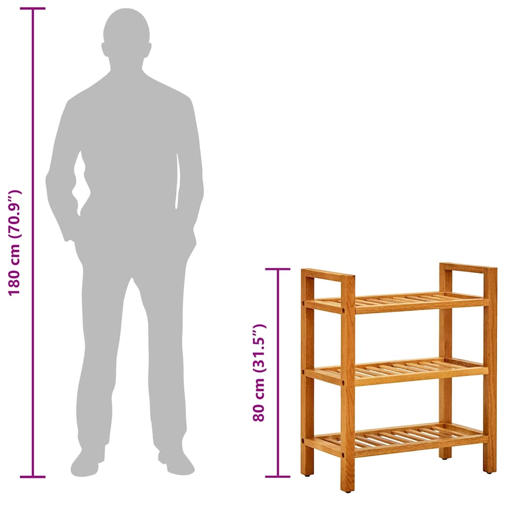 skostativ med 4 hylder 50x27x80 cm massivt egetræ