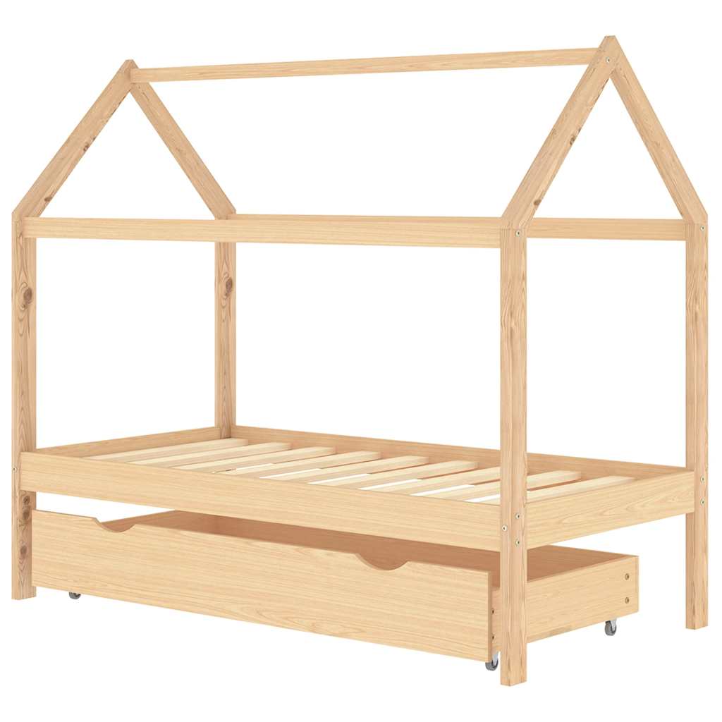 sengeramme til juniorseng 80x160 cm med skuffe massivt fyrretræ