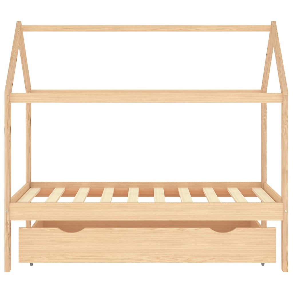 sengeramme til juniorseng 80x160 cm med skuffe massivt fyrretræ