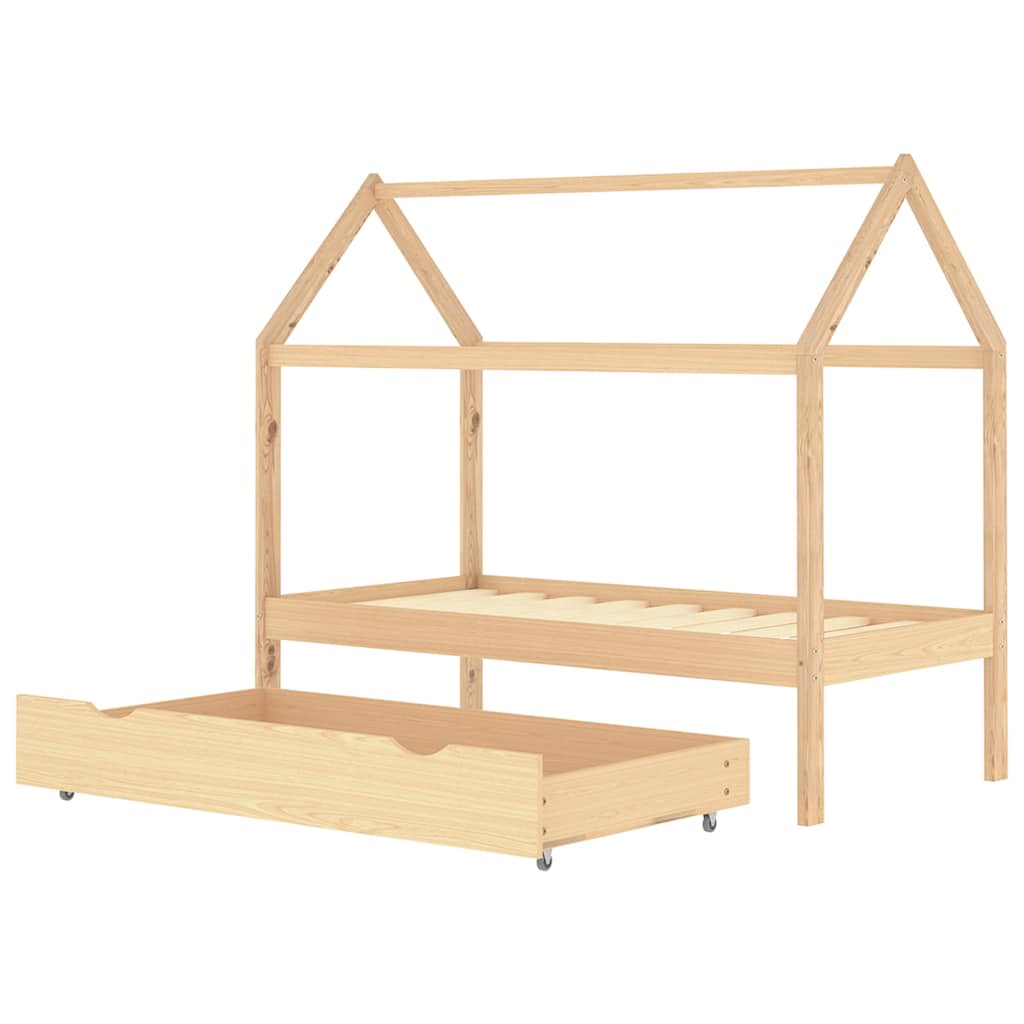 sengeramme til juniorseng 80x160 cm med skuffe massivt fyrretræ