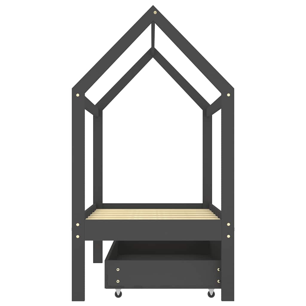 sengestel til børn + skuffe 70x140 cm massivt fyrretræ mørkegrå