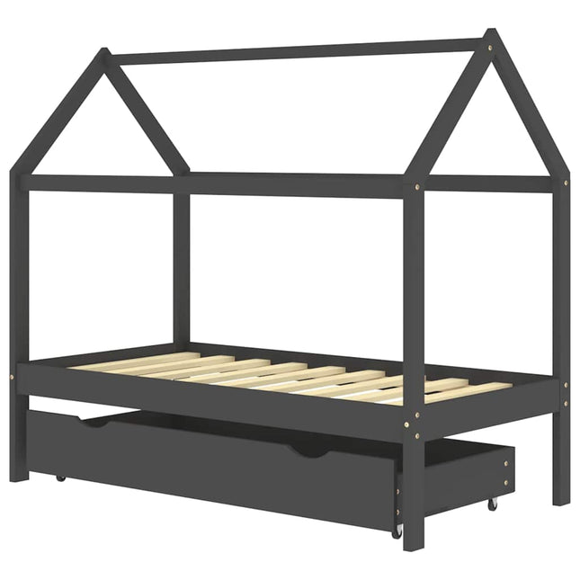 sengestel til børn + skuffe 80x160 cm massivt fyrretræ mørkegrå