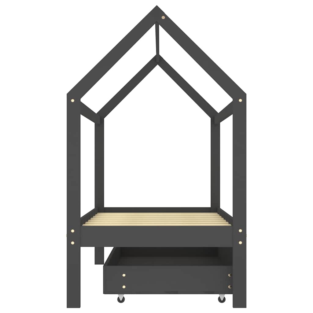 sengestel til børn + skuffe 80x160 cm massivt fyrretræ mørkegrå