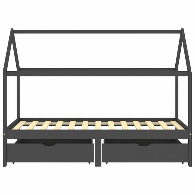 sengestel til børn + skuffer 90x200 cm massiv fyr mørkegrå