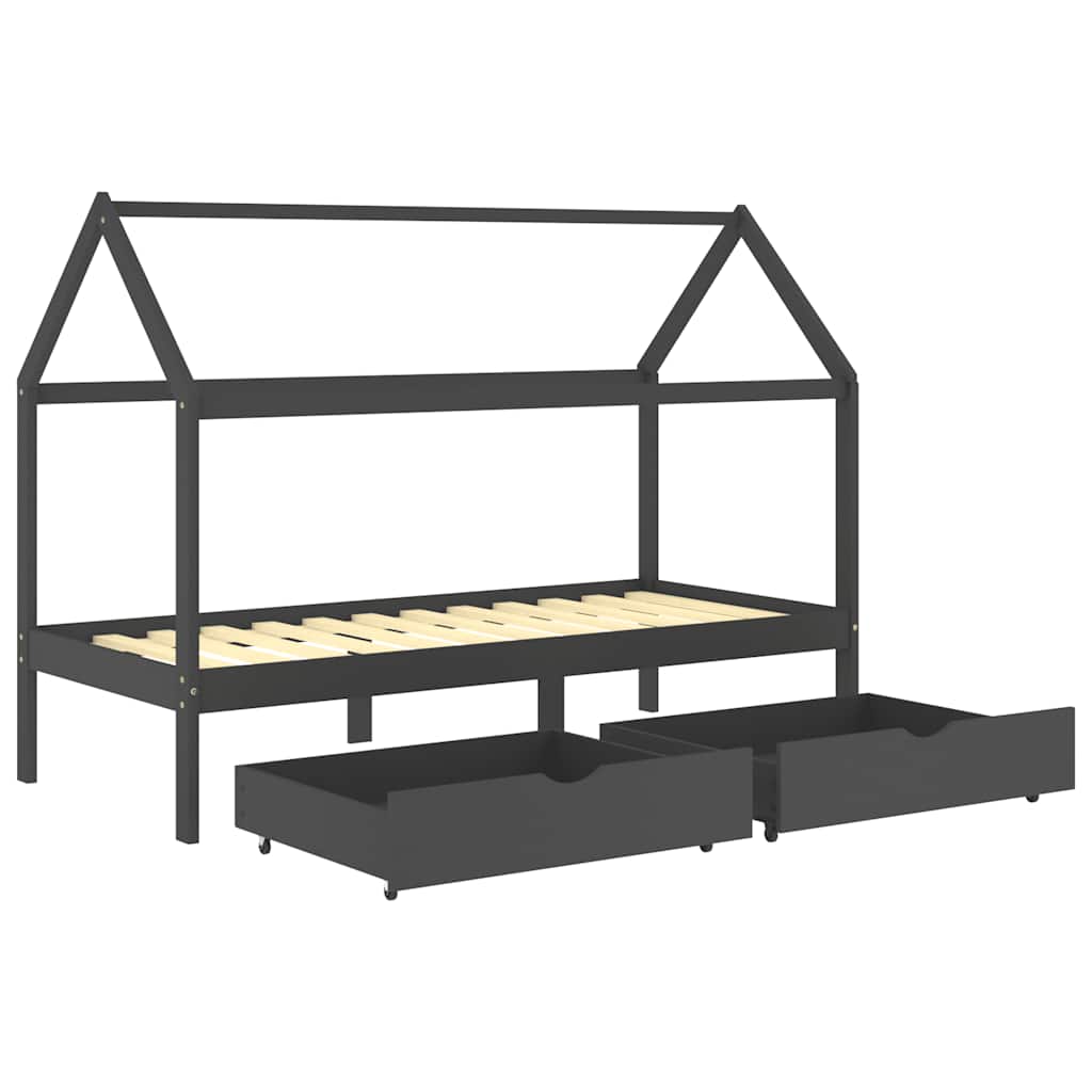sengestel til børn + skuffer 90x200 cm massiv fyr mørkegrå