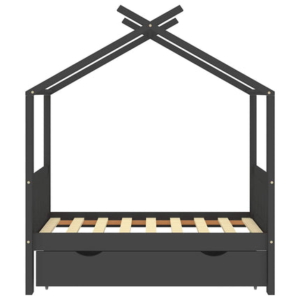 sengestel til børn + skuffe 70x140 cm massivt fyrretræ mørkegrå