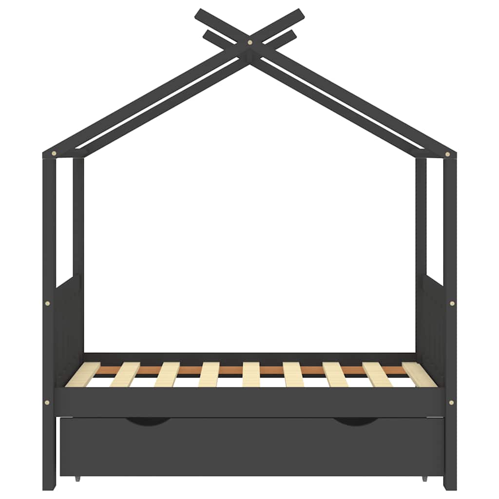 sengestel til børn + skuffe 70x140 cm massivt fyrretræ mørkegrå