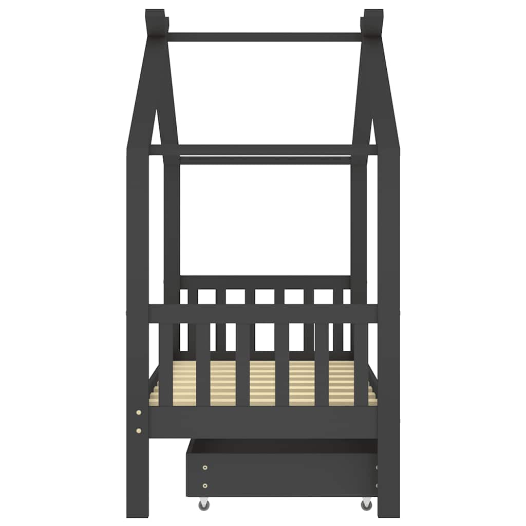 sengestel til børn + skuffe 80x160 cm massivt fyrretræ mørkegrå