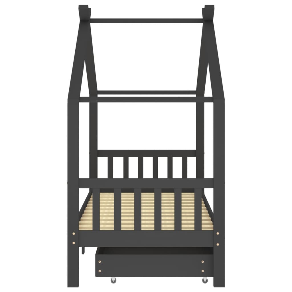 sengestel til børn + skuffer 90x200 cm massiv fyrretræ mørkegrå