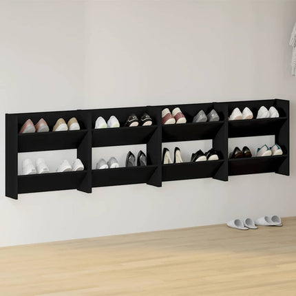 væghængt skoskab 4 stk. 60x18x60 cm konstrueret træ sort