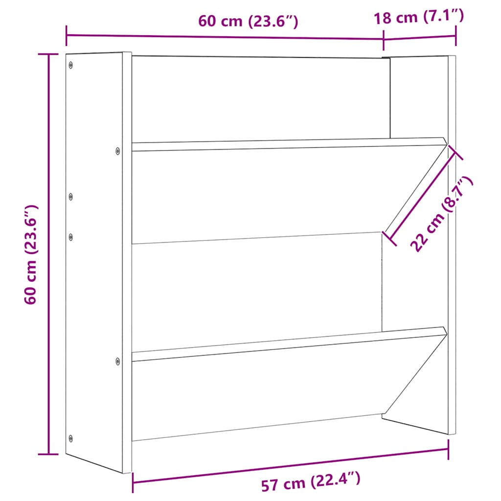 væghængt skoskab 60x18x60 cm konstrueret træ sonoma-eg
