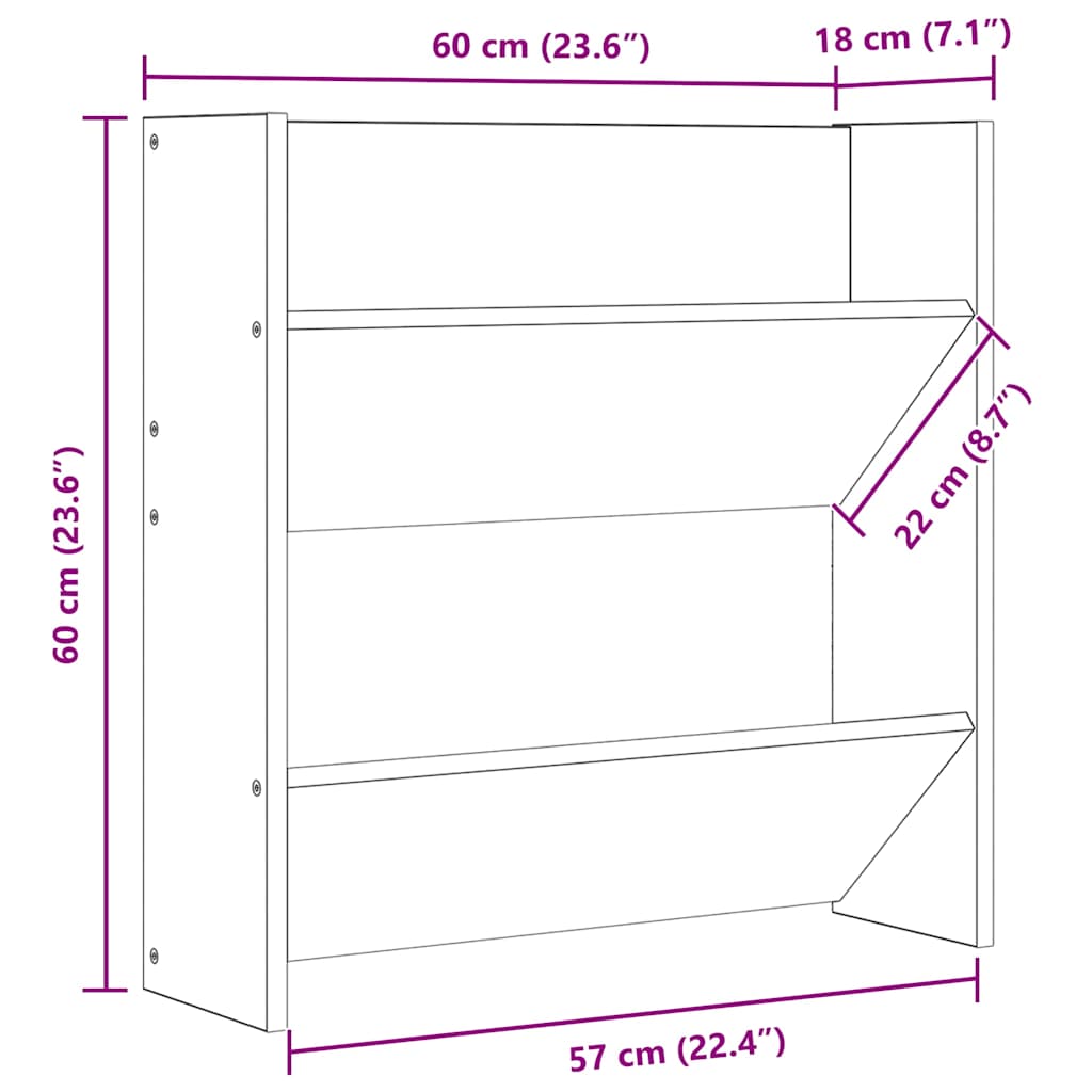 væghængt skoskab 2 stk. 60x18x60 cm konstrueret træ betongrå