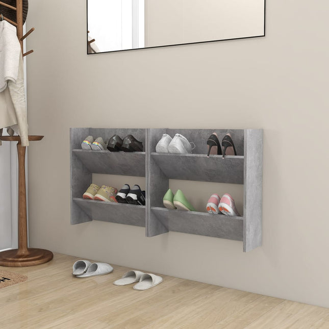 væghængt skoskab 2 stk. 60x18x60 cm konstrueret træ betongrå