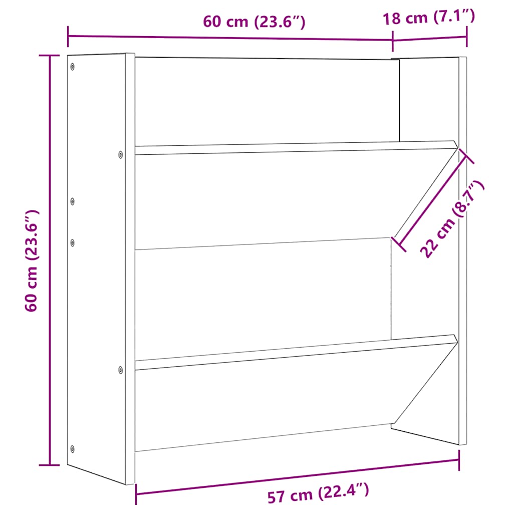 skoreoler væg 2 stk. 60x18x60 cm konstrueret træ sort højglans