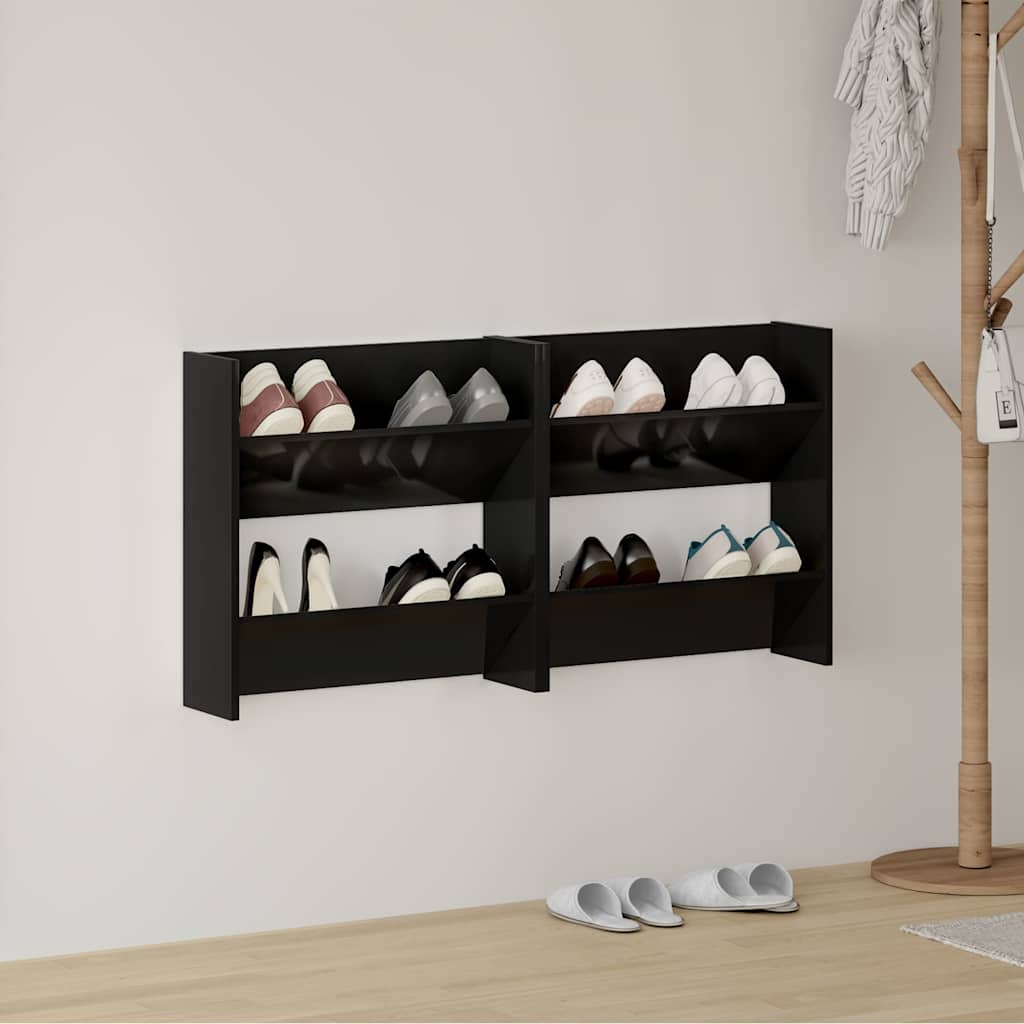 skoreoler væg 2 stk. 60x18x60 cm konstrueret træ sort højglans