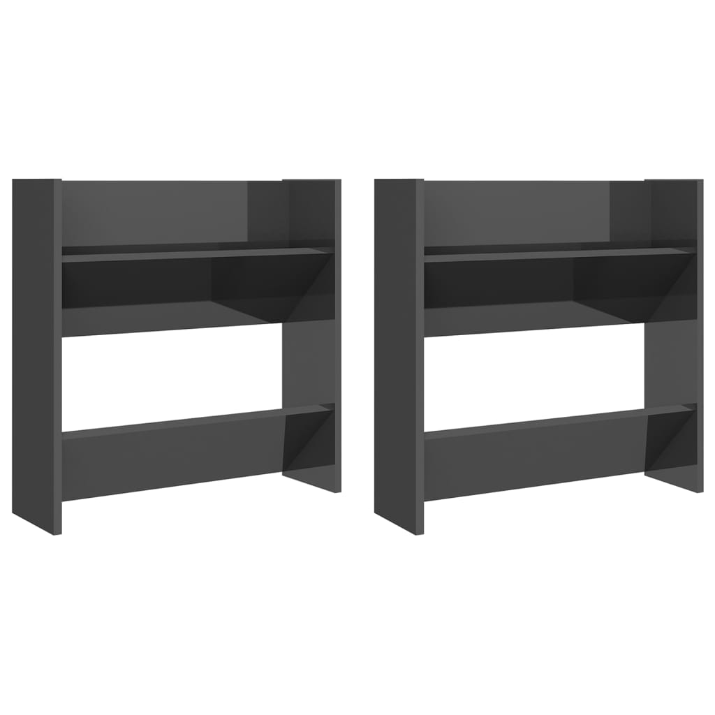 væghængt skoreol 2 stk. 60x18x60cm konstrueret træ grå højglans