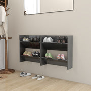 væghængt skoreol 2 stk. 60x18x60cm konstrueret træ grå højglans