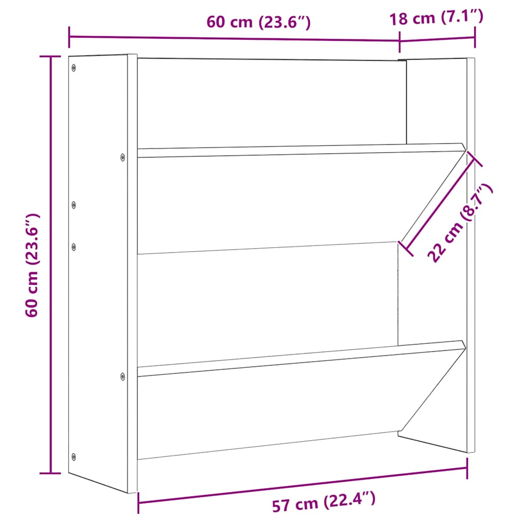 væghængt skoskab 2 stk. 60x18x60cm konstrueret træ grå højglans