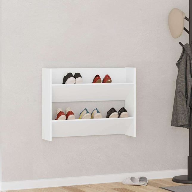 væghængt skoskab 80x18x60 cm konstrueret træ hvid