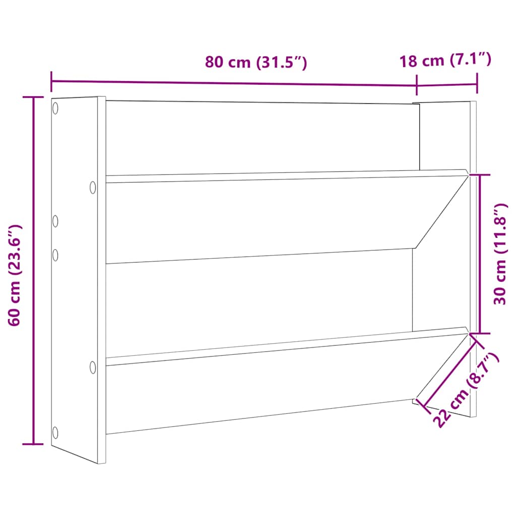 væghængt skoskab 80x18x60 cm konstrueret træ sort