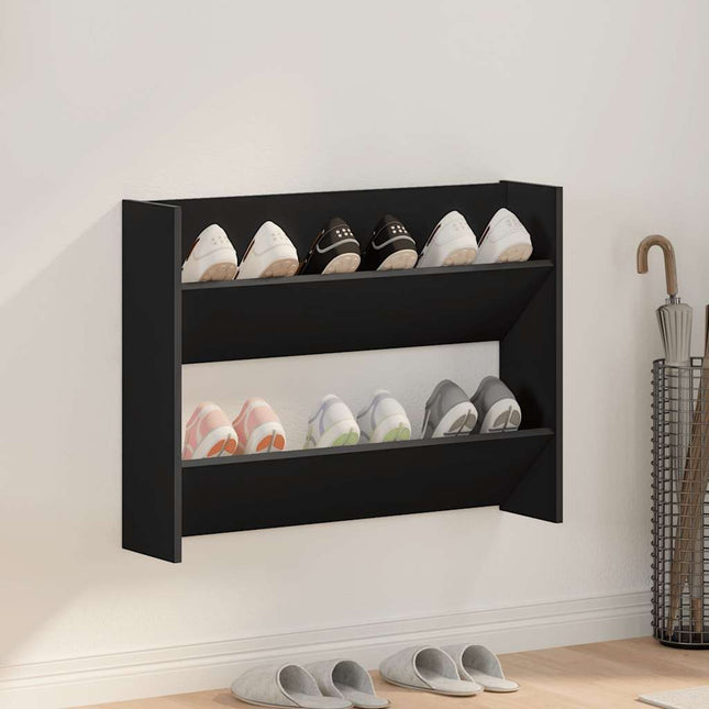væghængt skoskab 80x18x60 cm konstrueret træ sort