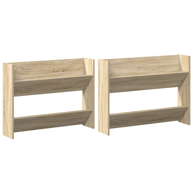 væghængt skoskab 2 stk. 80x18x60 cm konstrueret træ sonoma-eg