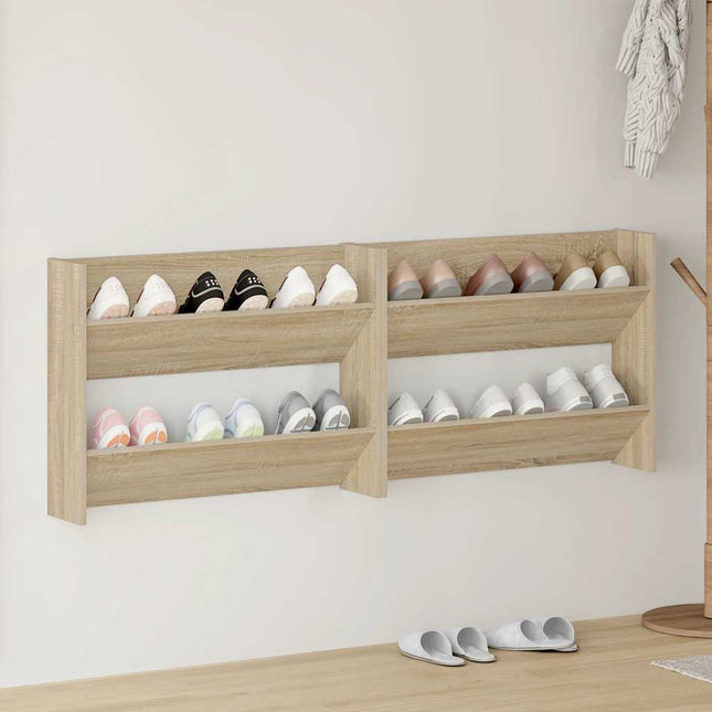 væghængt skoskab 2 stk. 80x18x60 cm konstrueret træ sonoma-eg