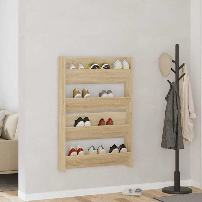 væghængt skoskab 2 stk. 80x18x60 cm konstrueret træ sonoma-eg