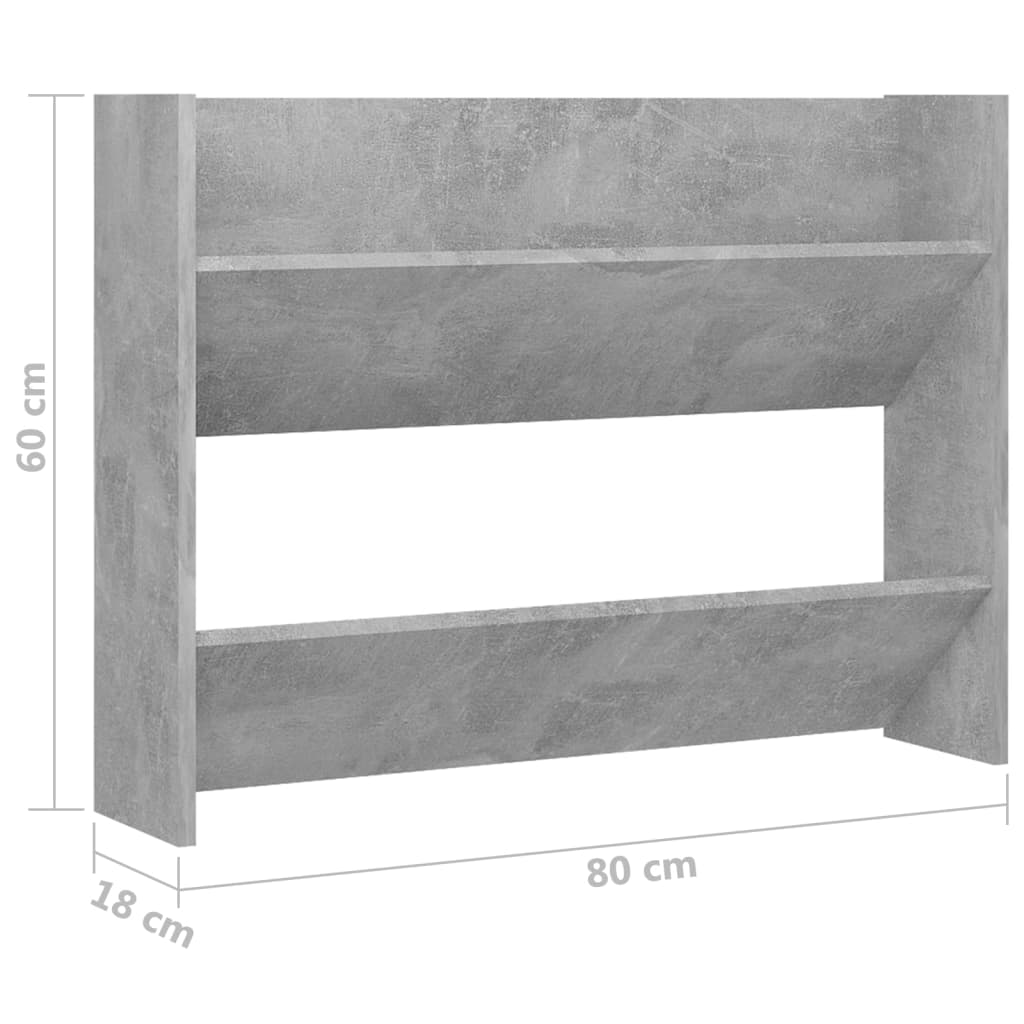 væghængt skoskab 80x18x60 cm konstrueret træ betongrå