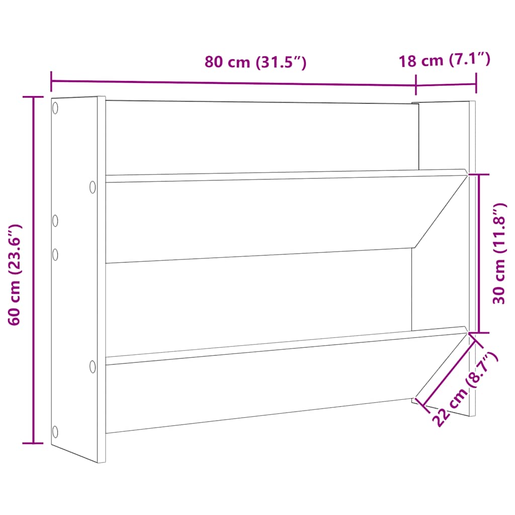 væghængt skoskab 80x18x60 cm konstrueret træ betongrå