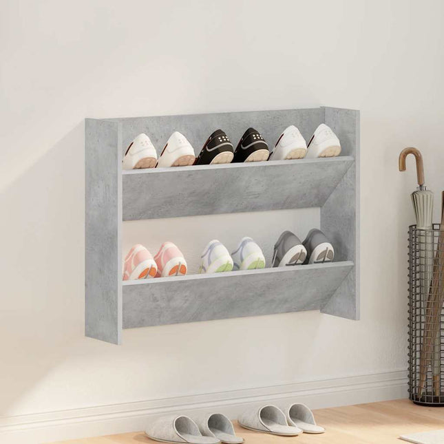 væghængt skoskab 80x18x60 cm konstrueret træ betongrå
