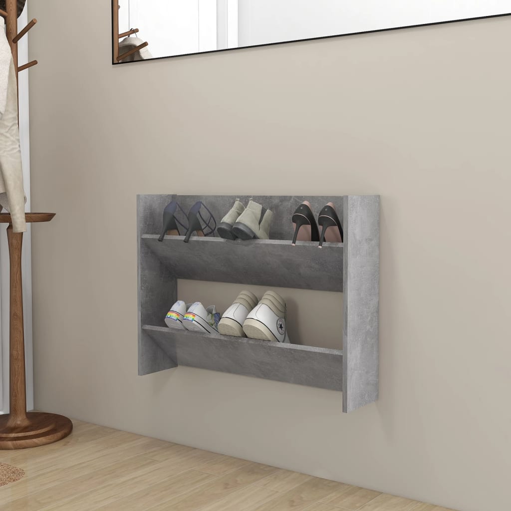 væghængt skoskab 80x18x60 cm konstrueret træ betongrå