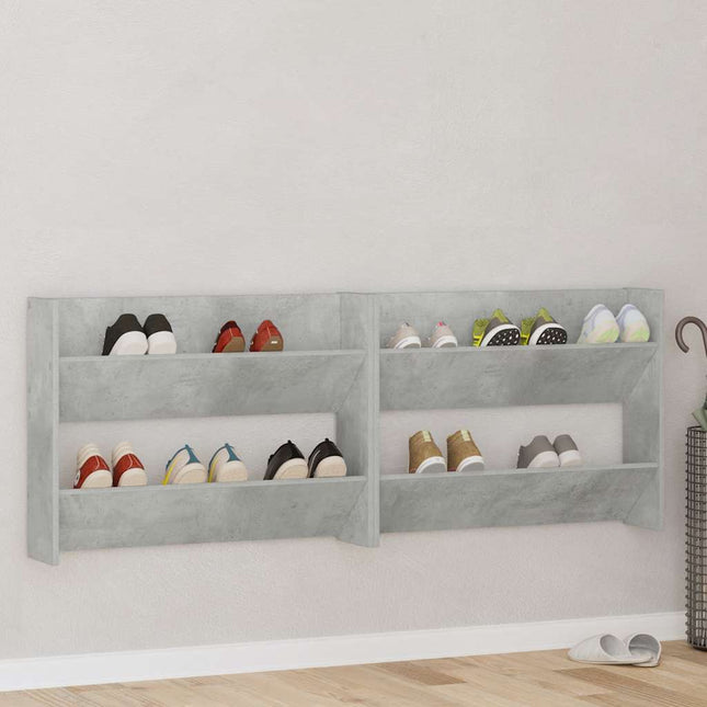 væghængte skoskabe 2 stk. 80x18x60 cm spånplade betongrå