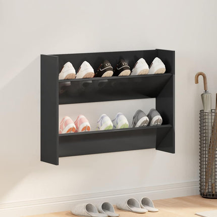 skoreol til væg 80x18x60 cm konstrueret træ sort højglans