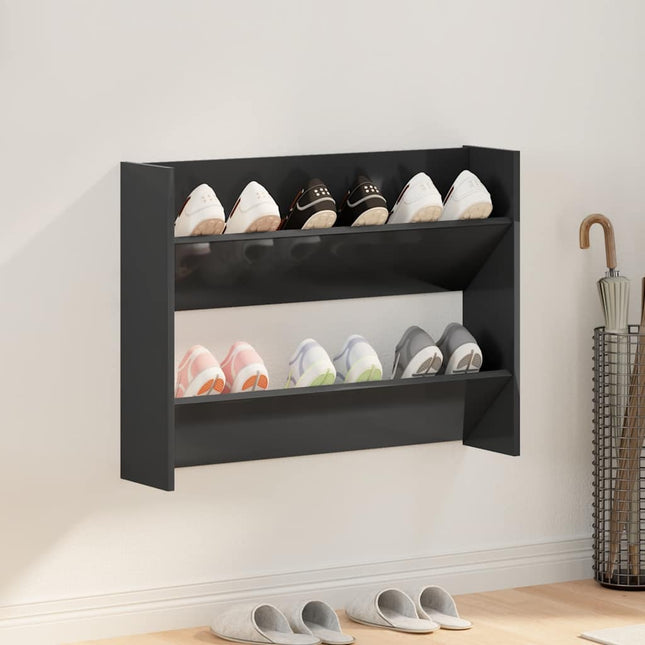 skoreol til væg 80x18x60 cm konstrueret træ sort højglans