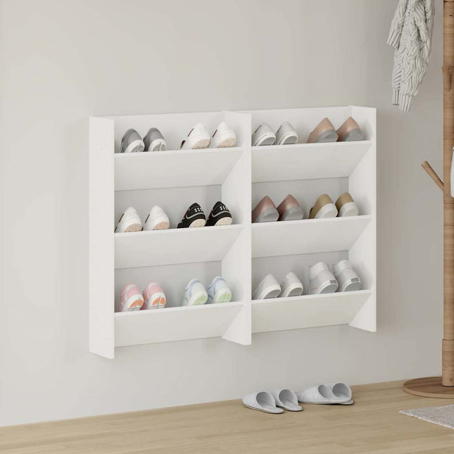 væghængte skoskabe 2 stk. 60x18x90 cm spånplade hvid