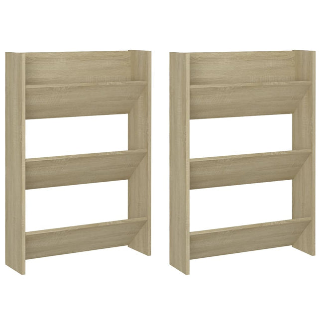 væghængte skoskabe 2 stk. 60x18x90 cm spånplade sonoma-eg