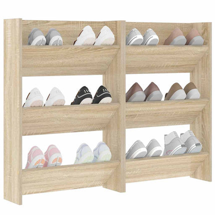 væghængte skoskabe 2 stk. 60x18x90 cm spånplade sonoma-eg