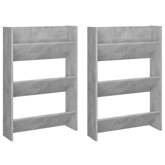 væghængte skoskabe 2 stk. 60x18x90 cm spånplade betongrå