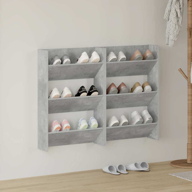 væghængte skoskabe 2 stk. 60x18x90 cm spånplade betongrå