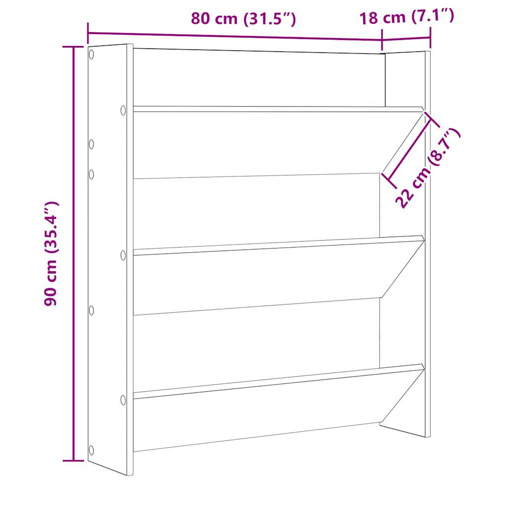 væghængt skoreol 80x18x90 cm konstrueret træ hvid