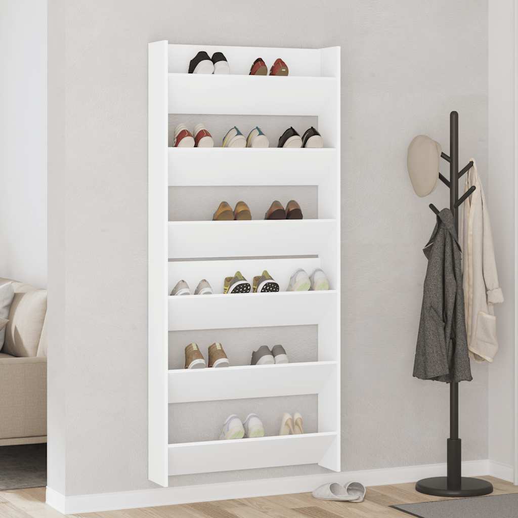 væghængte skoskabe 2 stk. 80x18x90 cm spånplade hvid