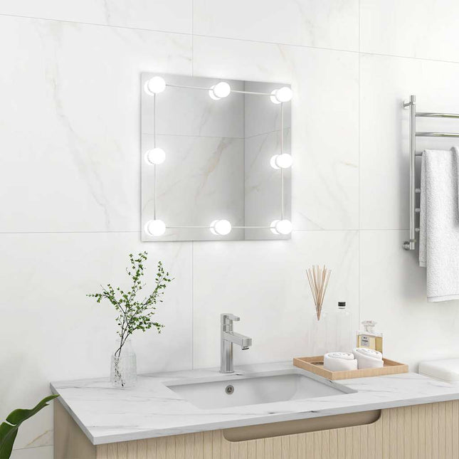 vægspejl med LED-lys firkantet glas