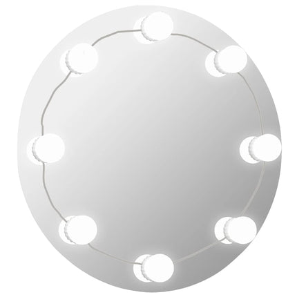 vægspejl med LED-lys rundt glas