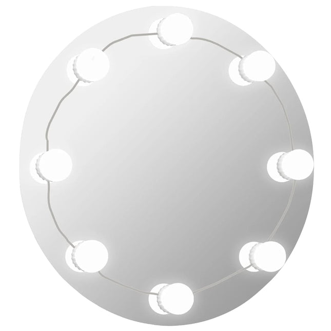 vægspejl med LED-lys rundt glas