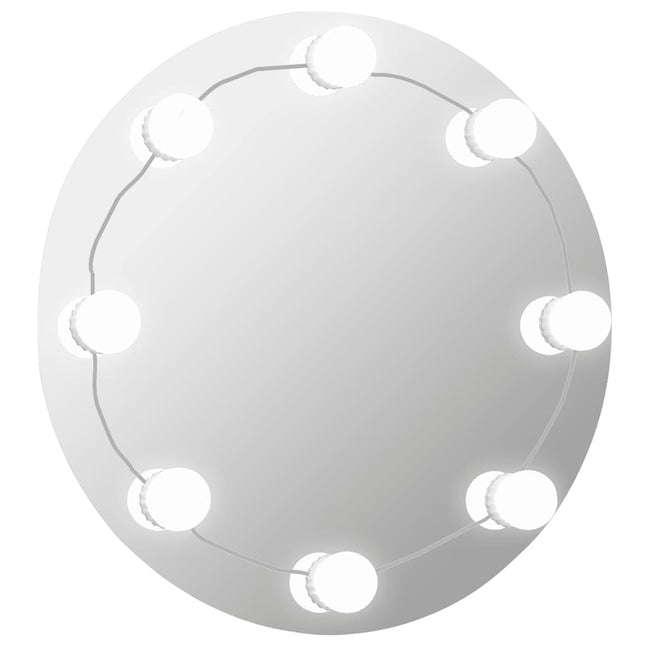 vægspejl med LED-lys rundt glas
