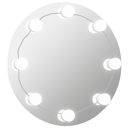 vægspejl med LED-lys rundt glas